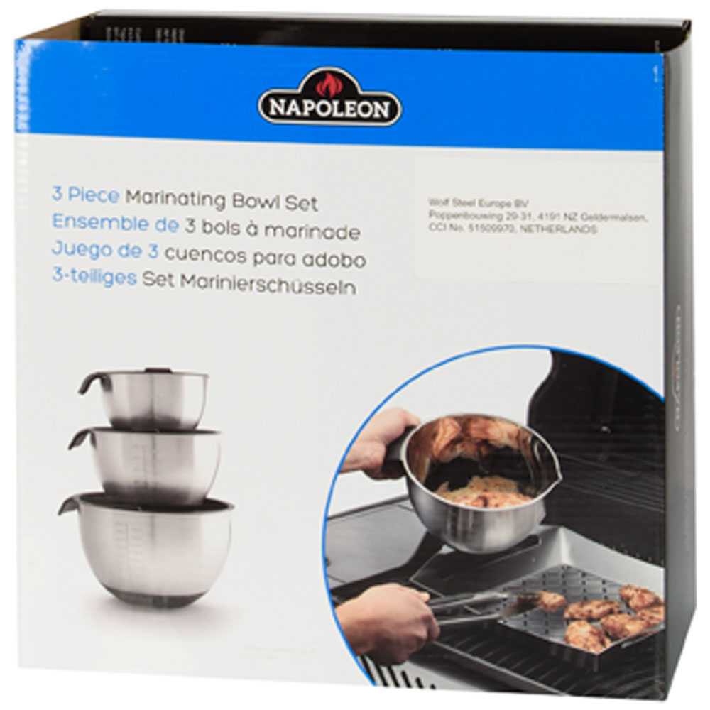 Set de 3 bols à mariner Napoleon 70042 inox – préparation et marinade barbecue avec couvercles hermétiques