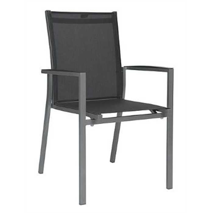 [STERN 417174 - CHAISE JARDIN LEVANTO] Chaise de jardin en aluminium couleur graphite / textilène gris argent LEVANTO - STERN