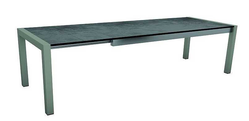 [STERN - 431809] Table de jardin extensible en aluminium, couleur &quot;graphite&quot; avec plateau en HPL silverstar &quot;cement&quot; 214(294)x100x75 cm - STERN