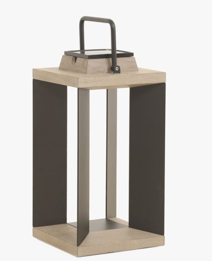 [LES JARDINS - TECKA81] LANTERNE solaire et rechargeable teck/alu H.45 CM- LES JARDINS, 3561619000814, TECKA81