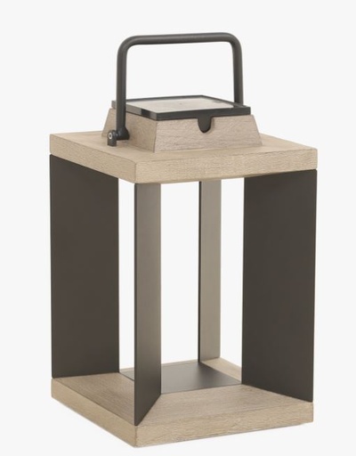 [LES JARDINS - TECKA80] LANTERNE solaire et rechargeable teck/alu H.36 CM- LES JARDINS, 3561619000807, TECKA80, LES JARDINS