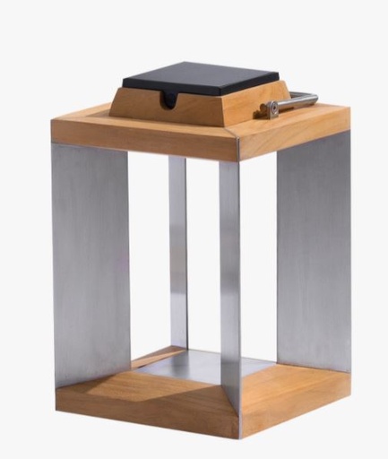 [LES JARDINS - TECKA60] LANTERNE solaire et rechargeable teck/inox 36 cm - LES JARDINS, 3561619000609, TECKA60, LANTERNE